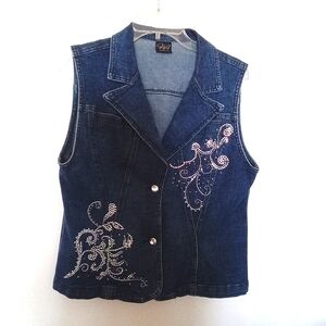 Katina Marie Upstyled Denim Vest with Rhinestone Embellishments